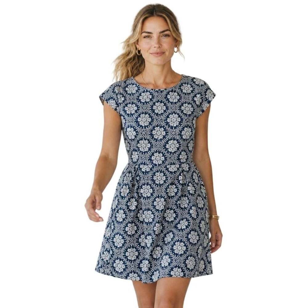 Boden Dress WH670 Blue White Floral Jacquard Mini Dress